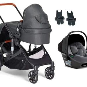 Beemoo Maxi 4 Twin Søskendevogn inkl. Route i-Size Autostol Baby, Black/Mineral Grey