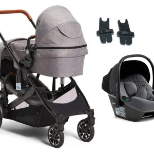 Beemoo Maxi 4 Twin Søskendevogn inkl. Route i-Size Autostol Baby, Grey/Mineral Grey