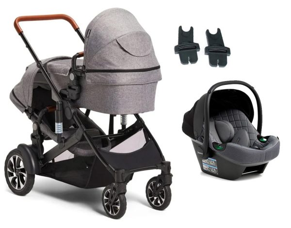 Beemoo Maxi 4 Twin Søskendevogn inkl. Route i-Size Autostol Baby, Grey/Mineral Grey