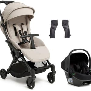 Beemoo Easy Fly Lux 4 Klapvogn inkl Route i-Size Autostol Baby, Sand Beige/Black Stone