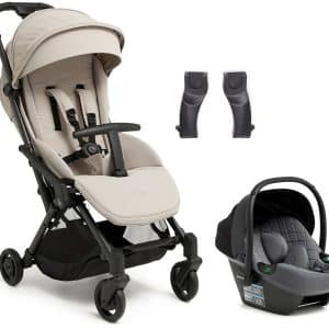 Beemoo Easy Fly Lux 4 Klapvogn inkl Route i-Size Autostol Baby, Sand Beige/Mineral Grey