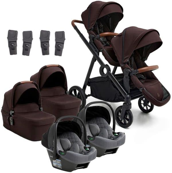 Beemoo Pro Multi 2 Tvillingevogn inkl. Route i-Size Autostol Baby, Espresso Brown/Mineral Grey