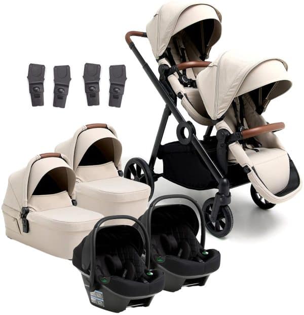 Beemoo Pro Multi 2 Tvillingevogn inkl. Route i-Size Autostol Baby, Latte Beige/Black Stone