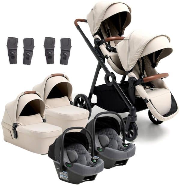 Beemoo Pro Multi 2 Tvillingevogn inkl. Route i-Size Autostol Baby, Latte Beige/Mineral Grey