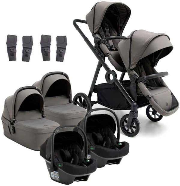 Beemoo Pro Multi 2 Tvillingevogn inkl. Route i-Size Autostol Baby, Mocha Grey/Black Stone